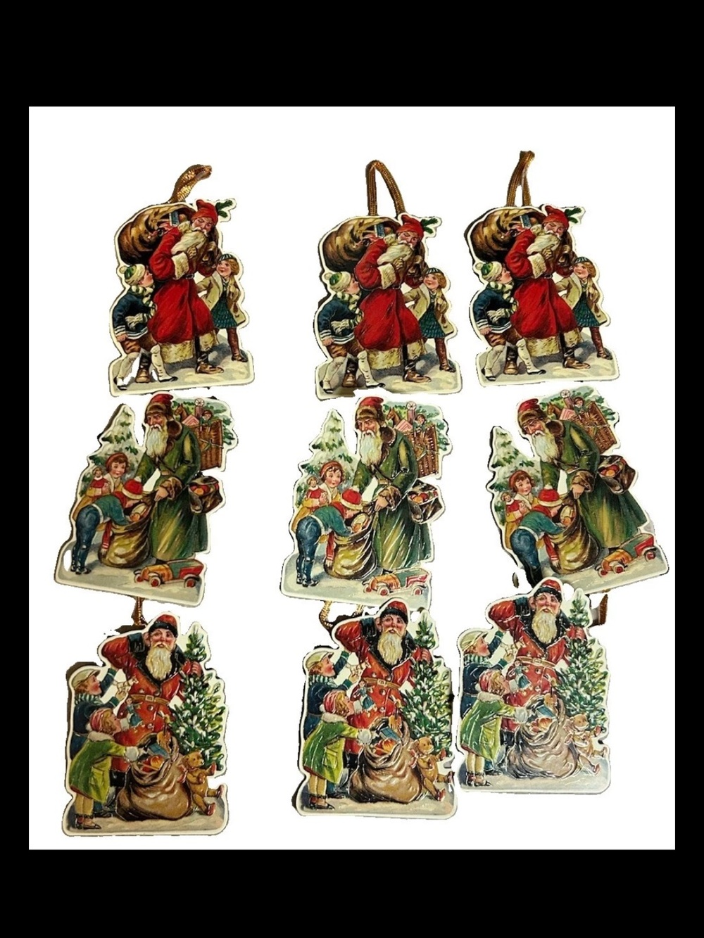 Vintage B. Shackman & Co. Ornaments Die-Cut Old World Santa Christmas Lot Of 3